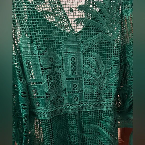 Like New House of Harlow 1960 Dress Morada boa Guipure emerald green lace sz Sm - Picture 6 of 12